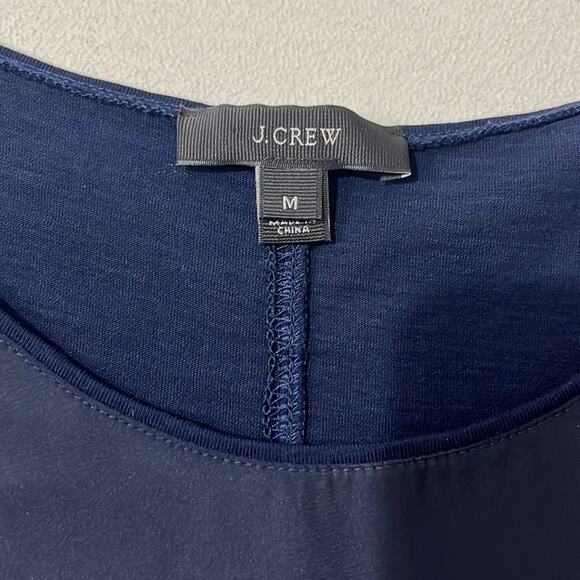 J. Crew Mixed Media w/ Metal Sequin Trim Sleeveless Blouse Size M Navy Cotton - Picture 4 of 7